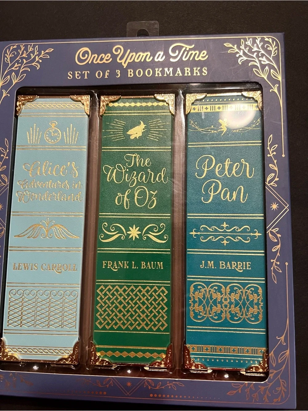 3 Once Upon a Time Bookmarks Vegan Leather Peter Pan Wizard Oz Alice Wonderland